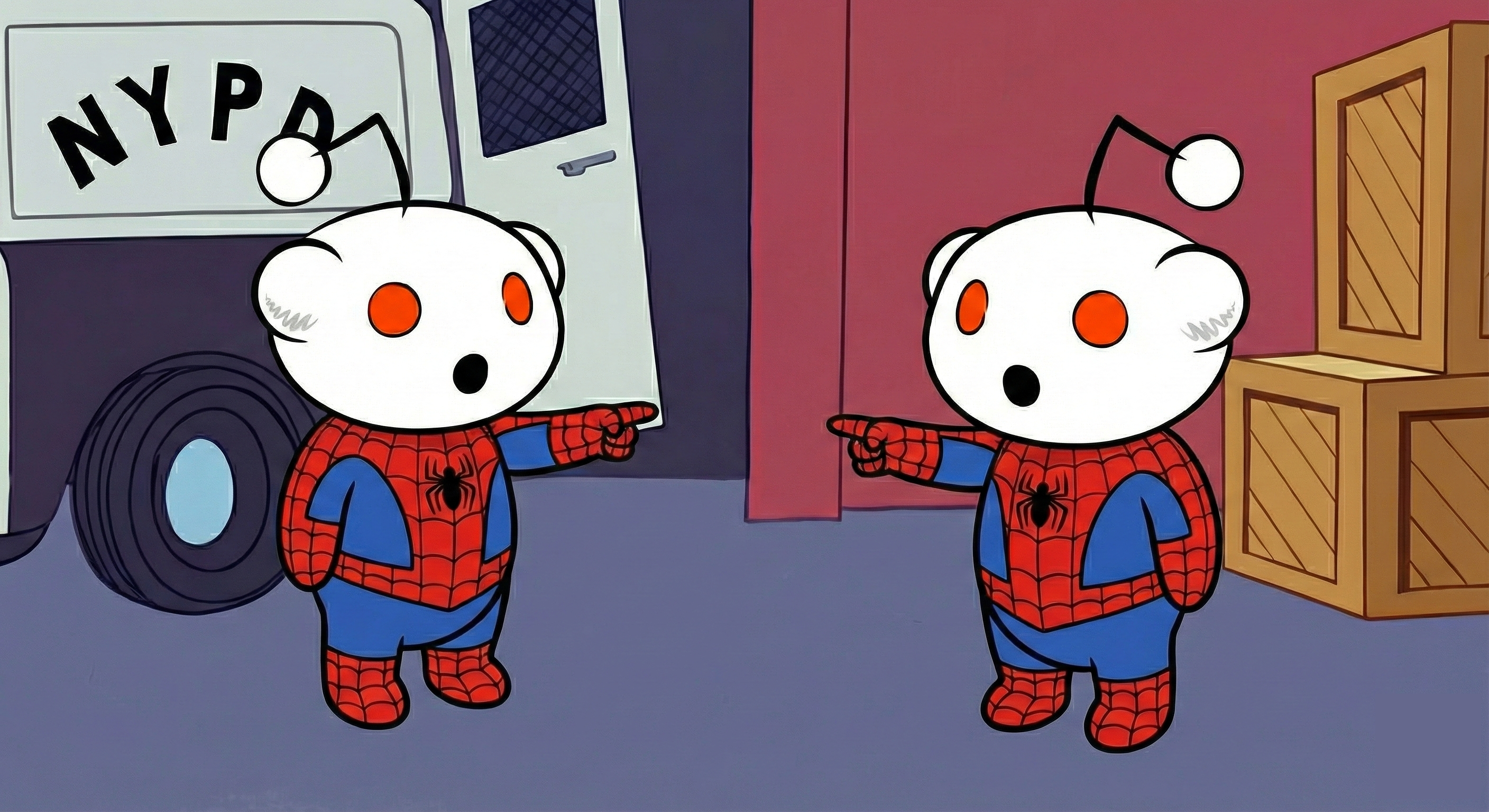 Spiderman pointing at Spiderman
